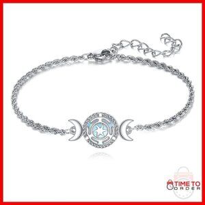 Sterling Silver Triple Moon Charm Bracelet with Lobster Clasp